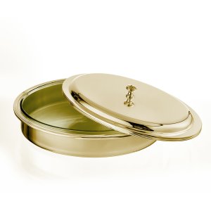 Oval Glass Casserole Dish with Gold Lid – Wide Rim