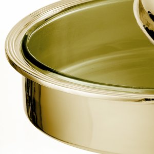 Oval Glass Casserole Dish with Gold Lid – Narrow Rim