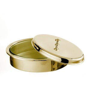 Oval Glass Casserole Dish with Gold Lid – Narrow Rim