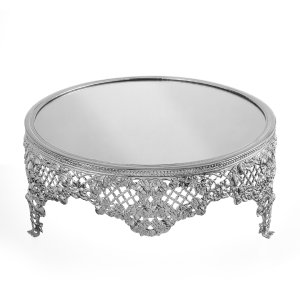 Silver-Plated Brass Decorative Mirror Tray with Floral Lattice Design