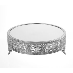 Silver-Plated Brass Decorative Mirror Tray with Ornate Chain Design