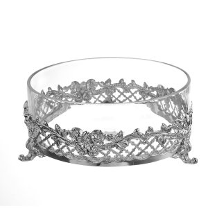Silver Floral Footed Serving Bowl