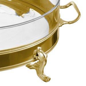 Silver-Plated Brass Round Glass Gold Tray with Handles