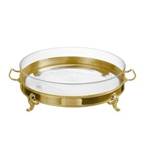 Silver-Plated Brass Round Glass Gold Tray with Handles