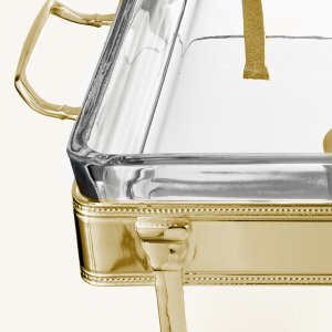 Rectangular Glass Chafing Dish with Gold Stand