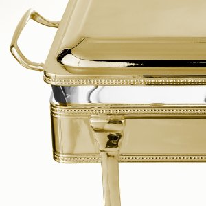 Rectangular Glass Chafing Dish with Gold Stand