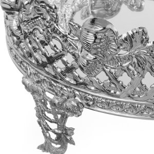 Silver-Plated Ornate Mirror Tray with Floral Motif