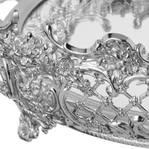 Antique-Style Decorative Mirror Tray in Silver Finish