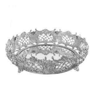 Antique-Style Decorative Mirror Tray in Silver Finish