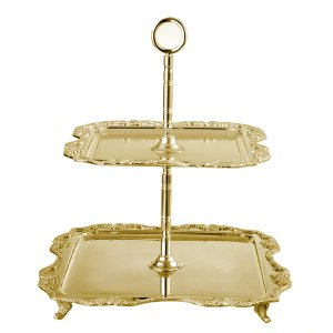 Two-Tier Brass Serving Stand with Silver Plating