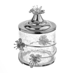 Lotusa Collection – Floral Glass Jar with Silver Details