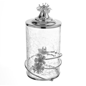 Lotusa Collection – Tall Glass Jar with Silver Lotus Spiral