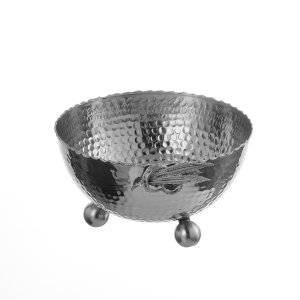 Hammered Brass Decorative Bowl with Silver Bird Accent