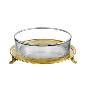 Glass Serving Bowl with Silver-Plated Footed Base