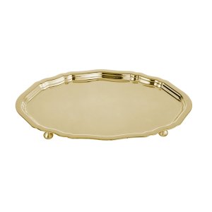 Luxe Elegance – Silver-Plated Oval Brass Gold Tray with Decorative Feet