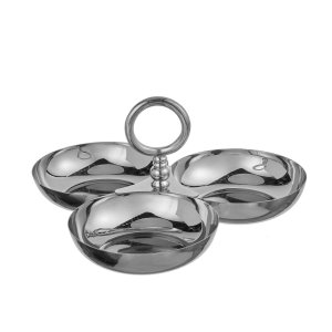 Silver Triple Bowl Snack Server with Handle