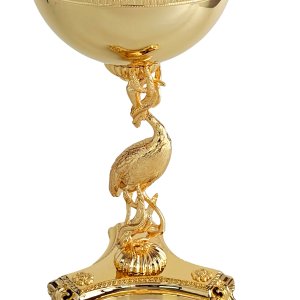 Gold-Plated Caviar Stand with Heron Sculpture