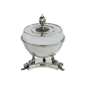 Silver-Plated Lidded Caviar Server on Ornate Base