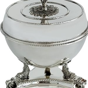 Silver-Plated Lidded Caviar Server on Ornate Base
