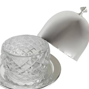 Silver-Plated Dome Caviar Server with Cut Glass Insert