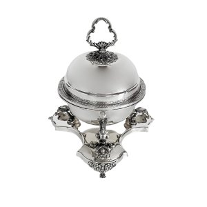 Ornate Silver-Plated Caviar Stand with Dome Lid