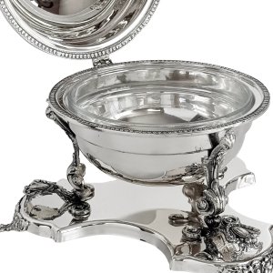 Ornate Silver-Plated Caviar Stand with Dome Lid