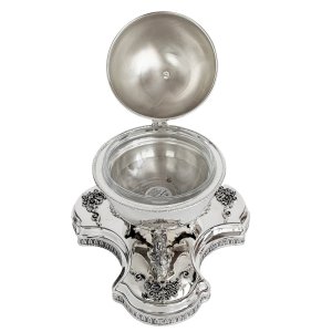 Deluxe Silver-Plated Caviar Stand with Hinged Dome Lid