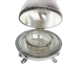 Vintage-Style Silver Caviar Server with Dome and Glass Insert
