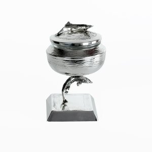 Silver-Plated Caviar Stand with Fish Motif and Textured Finish