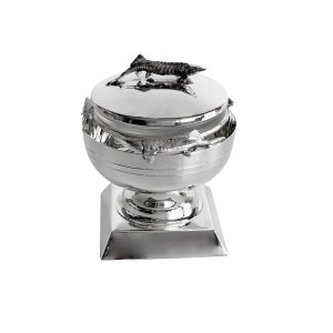 Silver Caviar Stand with Sculpted Fish Wrap and Lid Detail