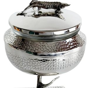 Hammered Silver Caviar Stand with Fish Finial and Coral Base