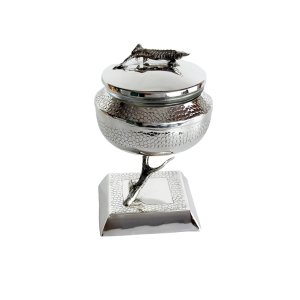 Hammered Silver Caviar Stand with Fish Finial and Coral Base