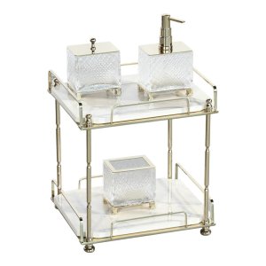 Two Tier Bathroom Organizer Rose Finish with White Granite