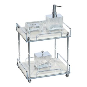 Two Tier Bathroom Organizer Chrome Finish with White Granite