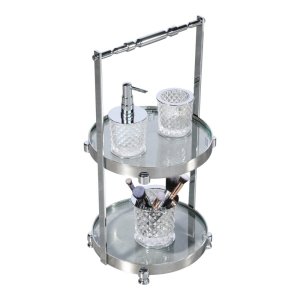 Round Two-Tier Organizer Chrome Finish with Glass Shelves