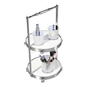 Round Two-Tier Organizer in Chrome and White Granite