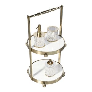 Round Two-Tier Organizer in Gold and White Granite