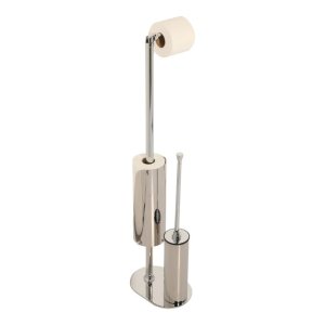 Free Standing Toilet Brush and Paper Holder With Extra Storage – Chrome