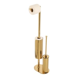 Free Standing Toilet Brush and Paper Holder With Extra Storage – Gold
