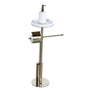 Free Standing Tray, Paper and Paper Towel Holder with Toilet Brush – PVD Gold