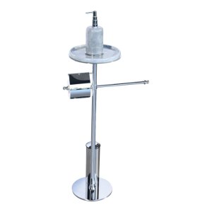 Free Standing Tray, Paper and Paper Towel Holder with Toilet Brush – PVD Gold