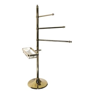 Elegant Gold Multi-Function Bathroom Stand with Shampoo, Toilet Paper, Towel and Brush Holder