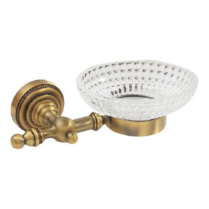 Antique Brass Soap Holder with Cut Glass