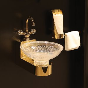 Wall Mounted Glass Bowl Sink with Gold Plated Base