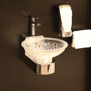 Vislanda Wall Mounted Glass Sink with Chrome Base