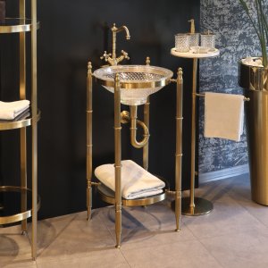 Estella Glass Sink with Matte Gold Stand