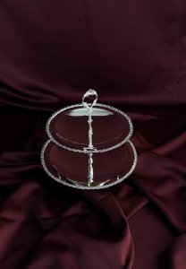 Two Tier Handmade Brass Cake Stand with Glass Plates