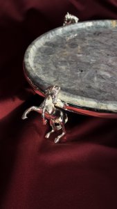 Handmade Brass Marble Cake Stand with Horse Figurine Legs