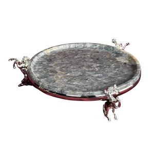 Handmade Brass Marble Cake Stand with Horse Figurine Legs