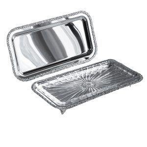 Handmade Brass Rectangular Serving Tray with Glass Insert